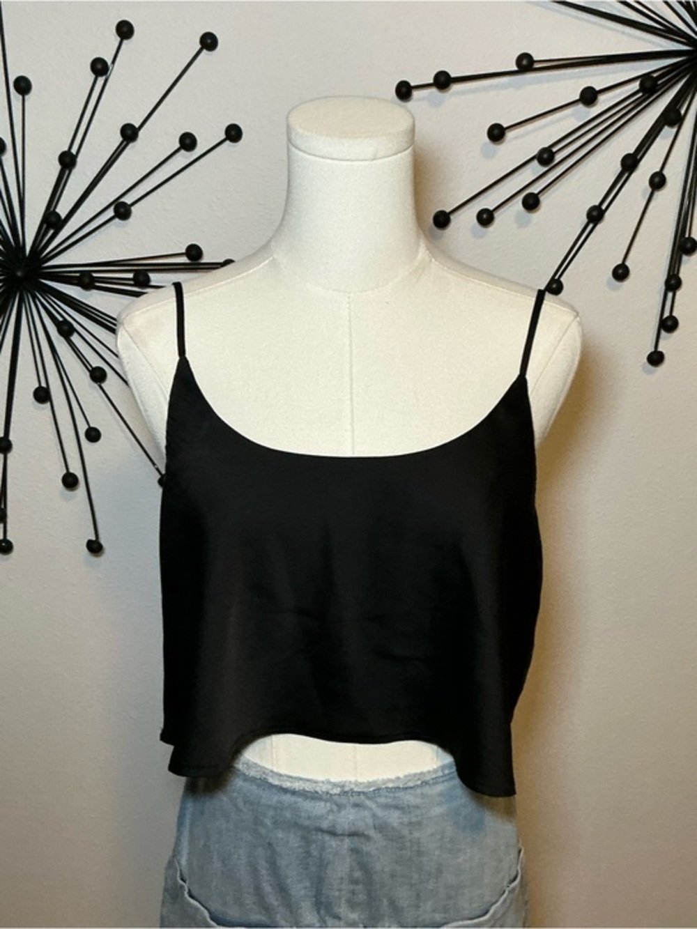 Cotton On Black Satin Swing Cami Tank Top XS Minimalist Y2K